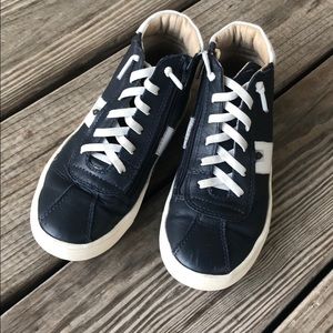 Navy blue leather zip hi top
